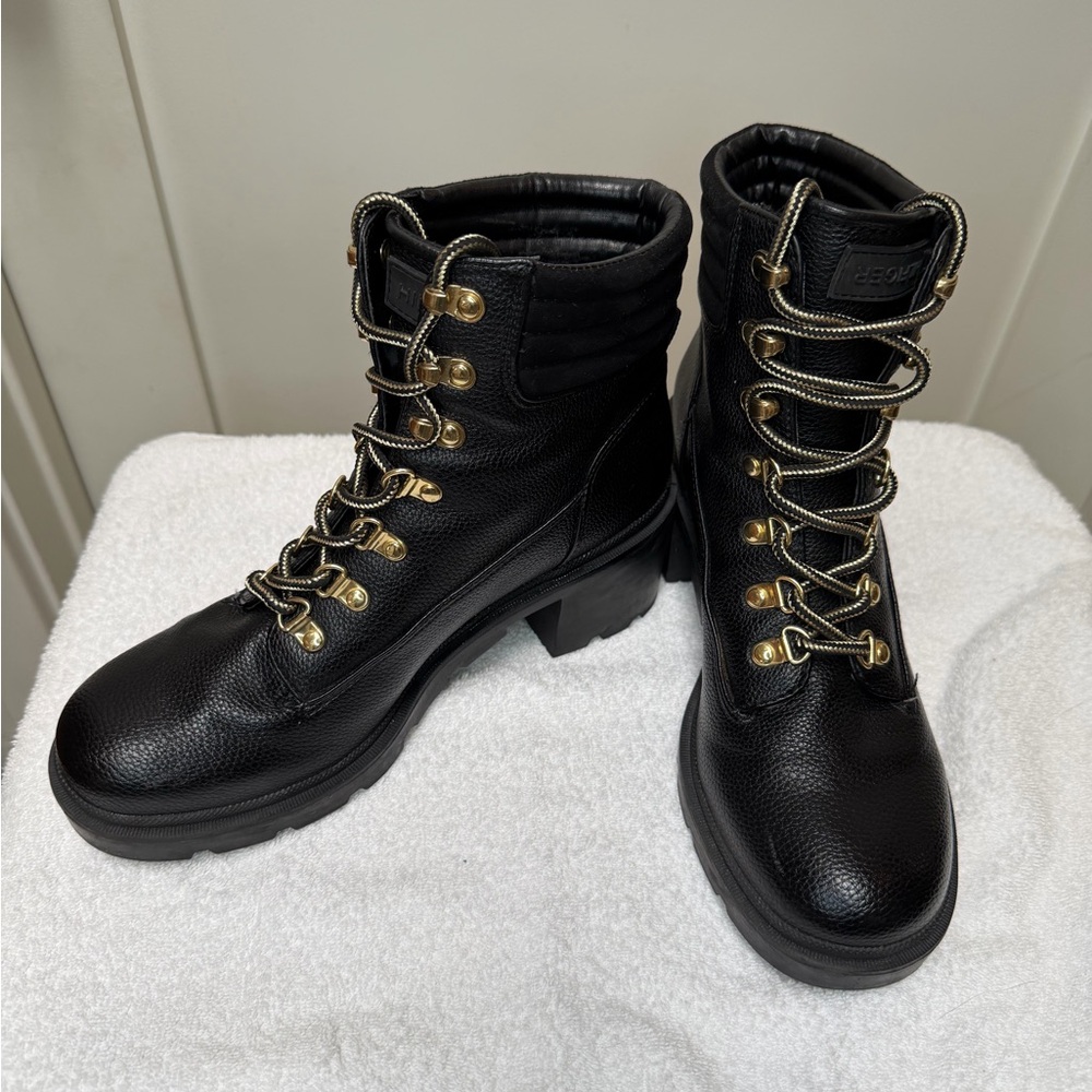 Tommy Hilfiger Black Combat Boots with Gold Details